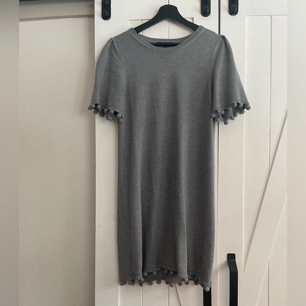 Banana Republic Knit Gray Pompom Mini Dress